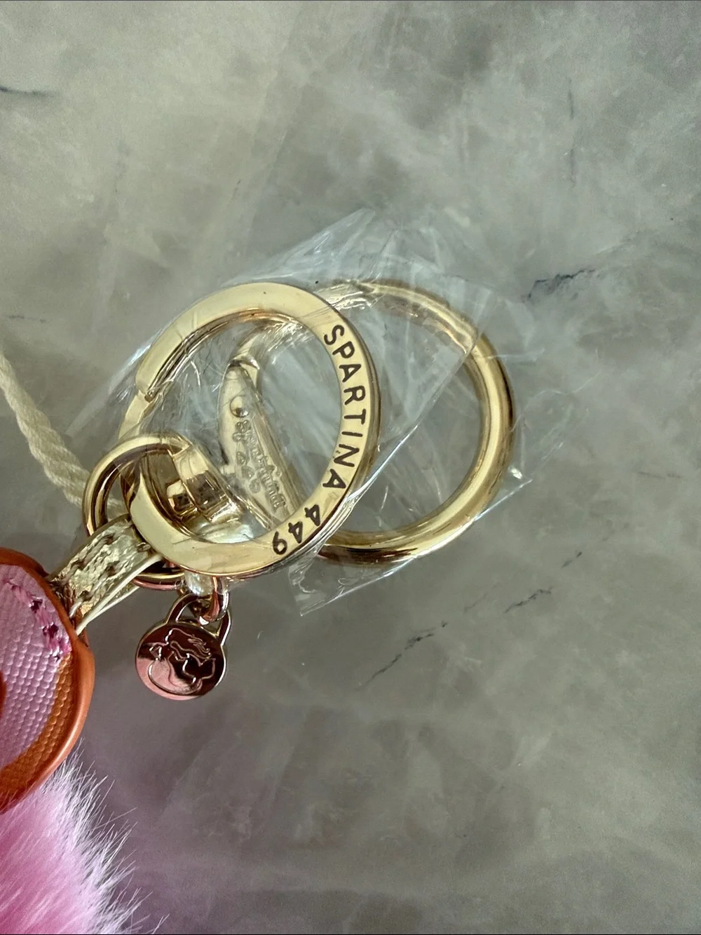 Spartina Pink  Flamingo poof keychain NWT